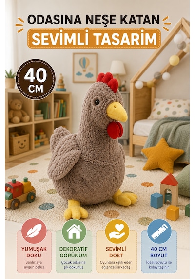 40 Cm Kahverengi Tavuk Peluş Oyuncak Yumuşak Dokulu Sevimli Çocuk Oyun Arkadaşı Dekoratif Peluş Toy