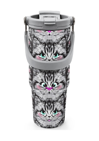 Coral High Gri Kedi Desenli Pipetli Ve Direkt İçim Çelik Termos 900 Ml 38711 Gri