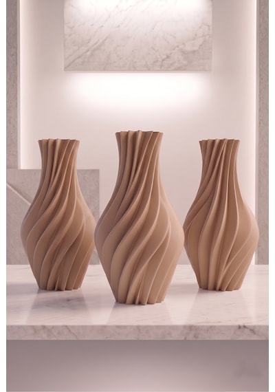 Suna Vazo Ekru 20 Cm - Modern Sarmal Burgu Dekoratif Salon Konsol Sehpa Çiçekliği