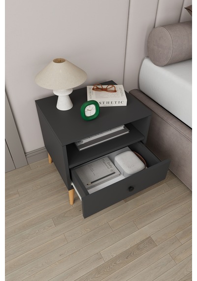 Modern Çekmeceli Komodin Şifonyer %100 Mdf Çok Amaçlı Organizer Kmd02 Antrasit