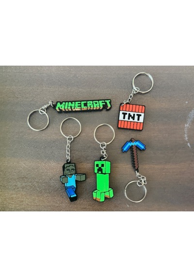 Creeper Tnt Zombie Figürlü Pixel Minecraft Oyun Temalı 5li Anahtarlık Seti Çanta Süsü Charm
