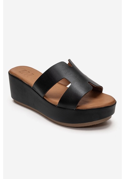 Luvishoes Luvi Shoes Lıa Siyah Cilt Hakiki Deri Kadın Dolgu Topuklu Terlik Siyah