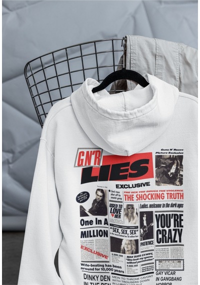 Macklin Unisex Kadın Erkek Guns N Roses Ön Arka Baskılı Özel Tasarım Baskılı Kapşonlu Sweatshirt Beyaz Mck1515 Beyaz