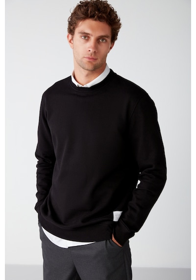 Grimelange Travis Erkek Yumuşacık Kumaşlı Regular Fit Yuvarlak Yakalı Siyah Sweatshirt