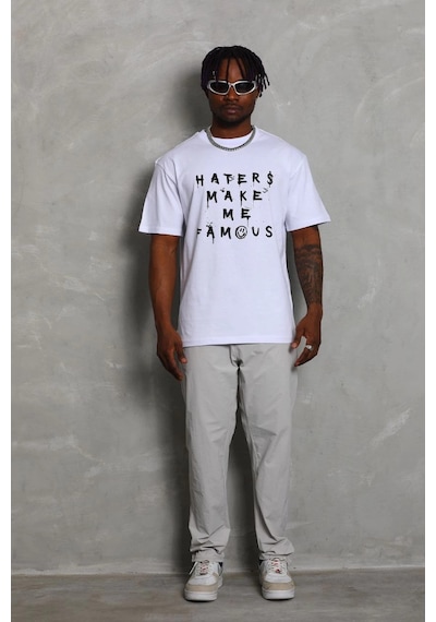 Wear Vexel Erkek Kısa Kol Baskılı Bisiklet Yaka T-shirt - Beyaz Çok Renkli