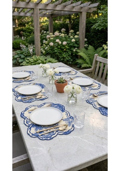 Toile Azure Embroidered Amerikan Servis Çok Renkli