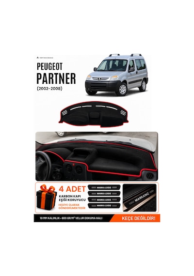 Peugeot Partner 2002-2008 Uyumlu Torpido Örtüsü, Torpido Kılıfı - Siyah Kırmızı