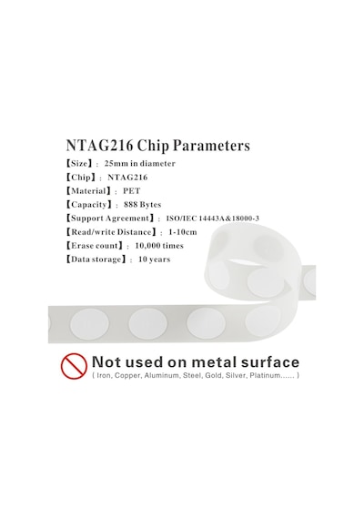 Ayrex Timeskey Nfc 10 Zaman Anahtarı Etiketler Ntag 216 Çıkartma 888 Bytes Bellek, 1 İnç Çap Yuvarlak Sticker 216