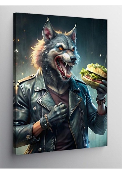 Kanvas Tablo Burger Yiyen Kurt 50 X 70 Cnvsdkey-125922-50-70