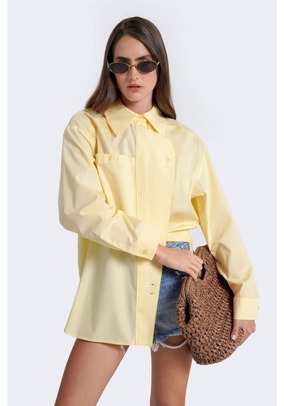 Thalure Kadın Sarı Pat Detaylı Oversize Gömlek