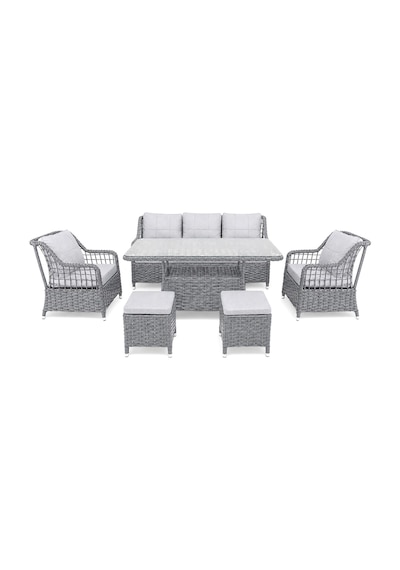 Niron Leo 3'lü Rattan Bahçe Oturma Grubu - Gri Temperli Cam Set 3+1+1+2 Puf