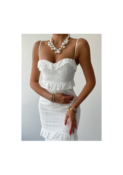 Butik İstanbul Lere Ip Askılı Elbise Beyaz