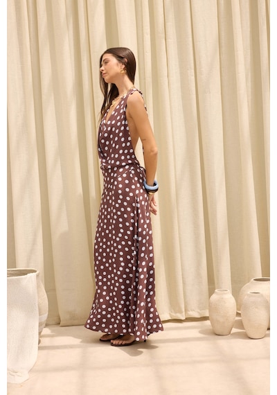 Mai Collection Manon Puantiyeli Kahve Crop Etek Takım