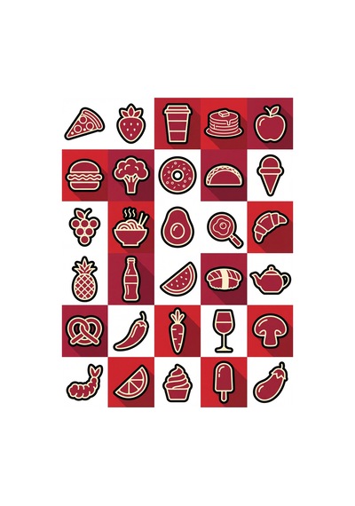 30 Adet Minimalist Yiyecek İçecek Sticker Seti - Laptop Defter Telefon İçin Çok Renkli