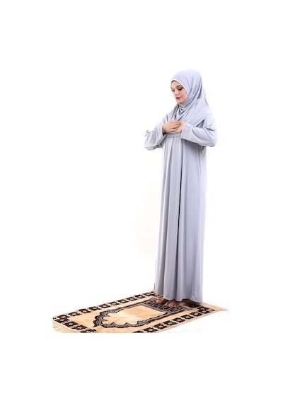 Tek Parça Pratik Başörtülü Robalı Namaz Elbisesi 8015 Gri 001