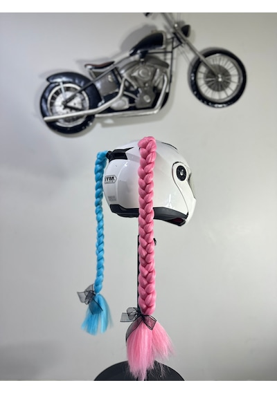 Motor & Motosiklet Harley Quinn Pembe Mavi Çift Örgü Saç Kask Dış Aksesuarı Diğer