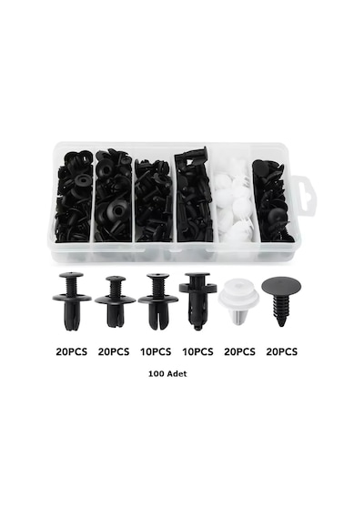 100 Parça Universal Oto Tampon Trim Döşeme Plastik Raptiye Klips Seti