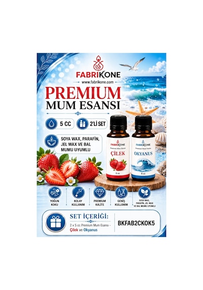 Premium Mum Esansı 5 Cc 2'li Set - Çilek, Okyanus - Soya Wax, Parafin, Jel Wax Ve Bal Mumu Uyumlu Bkfab2ckok5 Karışık