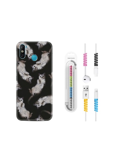 Infinix Smart 4 Kılıf Kablo Koruyuculu Sevimli Kedicikler 1785