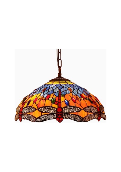 Home London Breeze L30709 El Yapımı Dragonfly Tiffany Style Sarkıt Avize 16 Inç Orange Blue