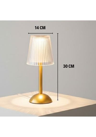 Uzun Klasik Çizgili Model Led Masa Lambası Dokunmatik, 3 Renk Işık Modlu, Şarjlı Dekoratif Gece Lambası Beyaz