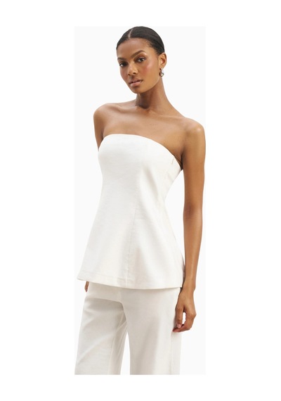 Because Of Alice Strapless Linen A - Line Bodice Kadın Üst Beyaz