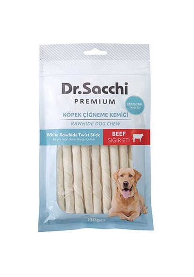 Dr.sacchi Beyaz Sığır Derisi Burgu Çubuk Köpek Ödülü 15'li 110 Gr
