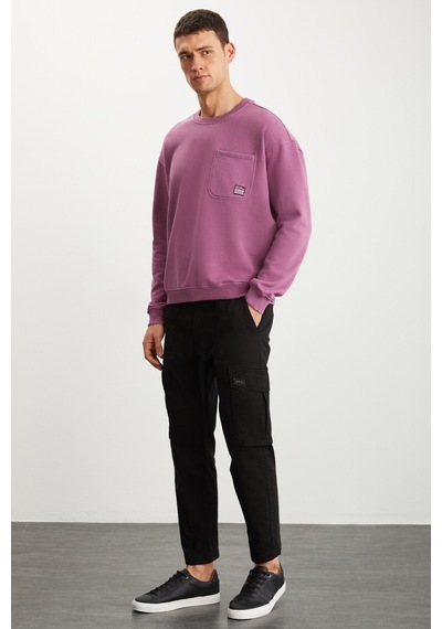 Grimelange Dımıtrı Erkek Soluk Efektlı Ceplı Süs Etiketli Oversıze Fit Bordo Sweatshirt
