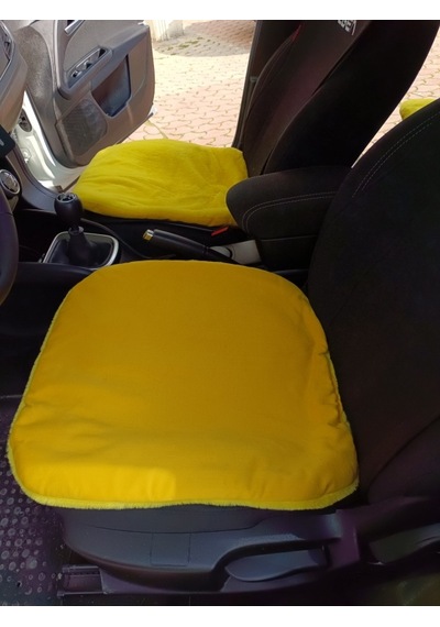 Yumuşak Tüylü Peluş Serme Oto Koltuk Koruyucu Minder Kılıf Ön 2'li Sarı Renk