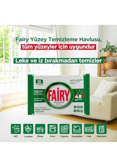 Power Wipes Yüzey Temizlik Havlusu 10 Yaprak Beyaz Sabun Beyaz Sirke & Karbonat 0