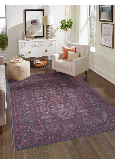 Antik 1113 Klasik Vintage Salon Halısı Mor Retro Mutfak Halısı Tozumaz İnce Makine Halısı Mor