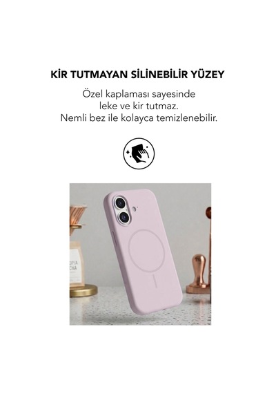 Apple İphone 16 Uyumlu Magsafe Lansman Silikon Kılıf Pudra