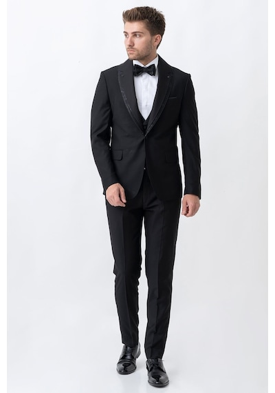 White Stone Ecatepec D113 Slim Fit Şal Yaka Damatlık Takım Elbise Siyah - 44 Siyah