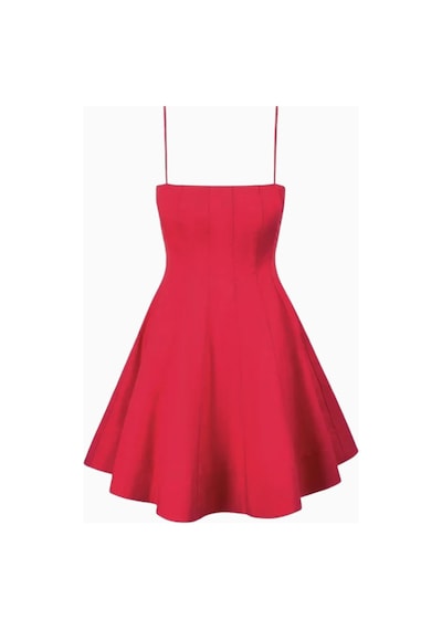 Staud Wylie Mini Dress, A Kesim, Vücuda Oturan Korsaj Ve Uçuşan Etek Kırmızı