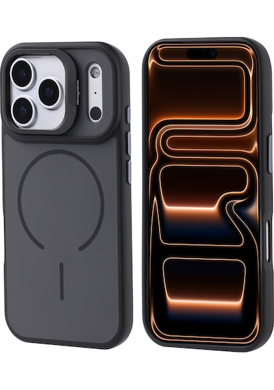Apple Uyumlu iPhone 17 Pro Max Kılıf M-safe Şarj Özellikli Kamera Standlı Notron Kapak Siyah