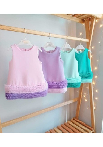 Canwin Tül Detaylı Askılı Kız Bebek Elbise Toz Pembe
