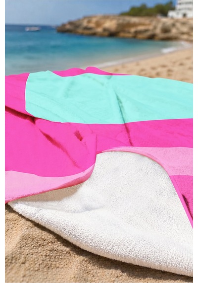 Modern Soyut Geometrik Plaj Havlusu - Fuşya Mint Minimalist Hızlı Kuruyan Mikrofiber Havlu Mat Mercan