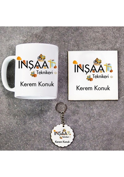 Inşaat Teknikeri Hediye Seti Kupa Bardak+Altlık+Anahtarlık