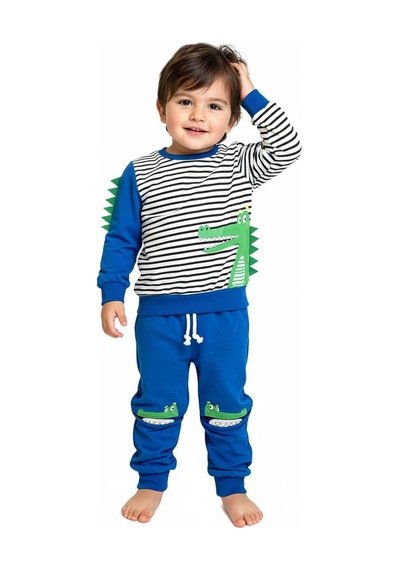 Miababy Figür Baskılı 2 Li Takım Saks Mavi