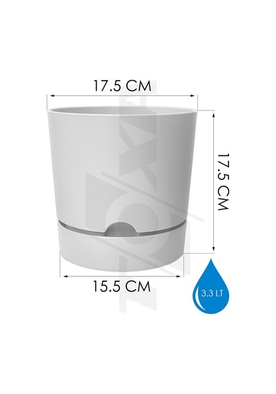 Begonya Saksı Tabaklı Drenajlı Mat Plastik Çiçek Saksısı 1 Adet, 3,3 Litre, 18cm, Beyaz 001