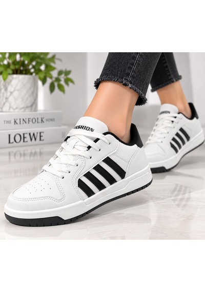 Papucumun Dünyası Lambırlent Unisex Bağcıklı Şeritli Hafif Konforlu Sneaker Beyaz