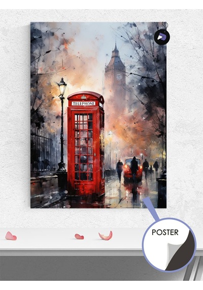 İngiltere Londra Kırmızı Telefon Kulübesi Poster - Afiş - Dekoratif Duvar Posteri