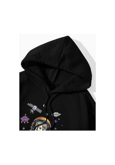 Altamira Unisex Siyah Astronot Ayı Baskılı Oversize Kapşonlu Sweatshirt 001
