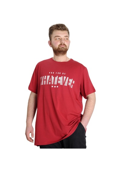Mode Xl Büyük Beden Erkek T-Shirt Whatever 23148 Bordo 001