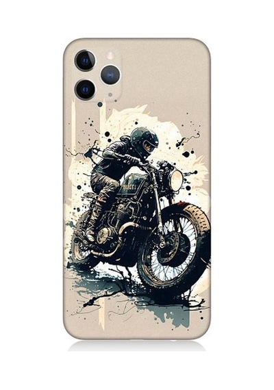 Apple Uyumlu iPhone 11 Pro Max Motorsikletçi Desenli Silikon Kılıf