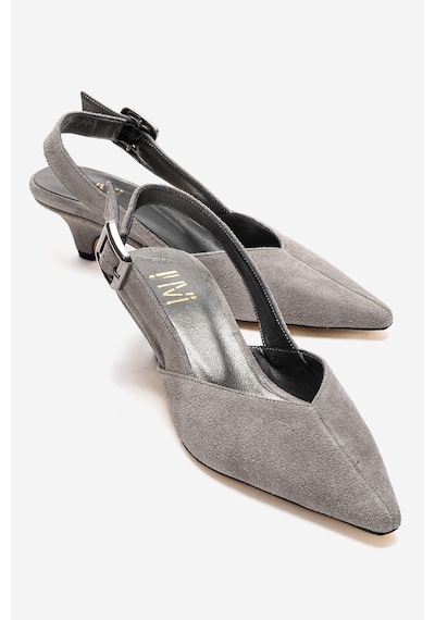 Luvishoes Dıorıs Gri Süet Hakiki Deri Kadın Kısa Topuklu Ayakkabı