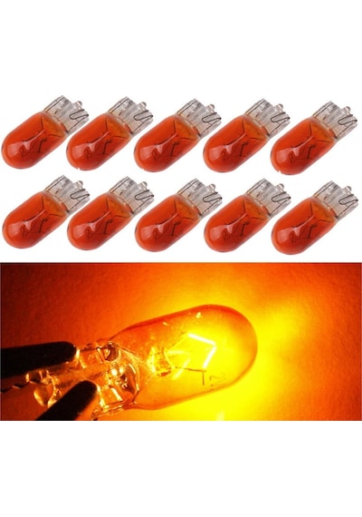 10 Adet T10 W5w Dipsiz Park Ampulü Amber Turuncu