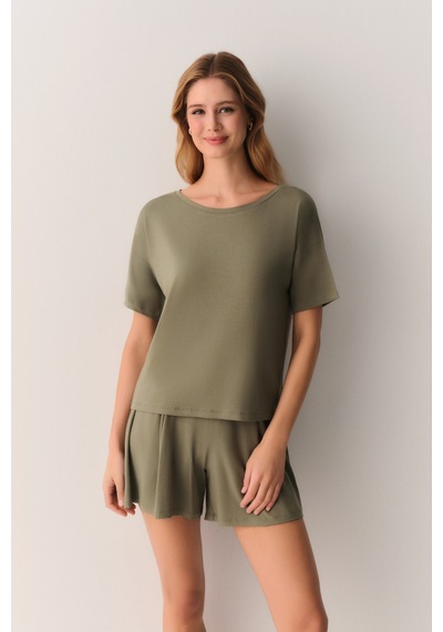 Suwen Stella Modal Tişört Şort Pijama Takımı Sh26603667s1060 Yeşil
