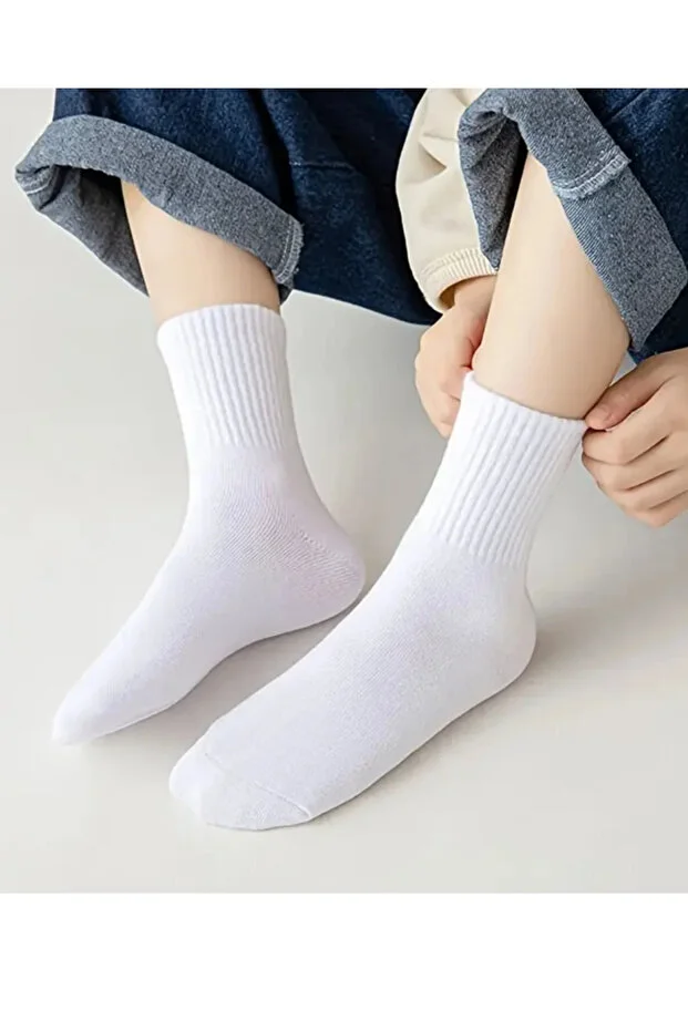 Esinti Unisex Beyaz Siyah Kolej Çorap 8'li Paket Pamuklu 8 Pairs Beyaz - Siyah