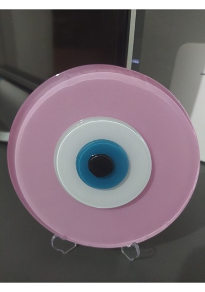 Toz Pembe El Yapımı Deliksiz Büyük Cam Nazar Boncuğu 12 Cm Masa Ü